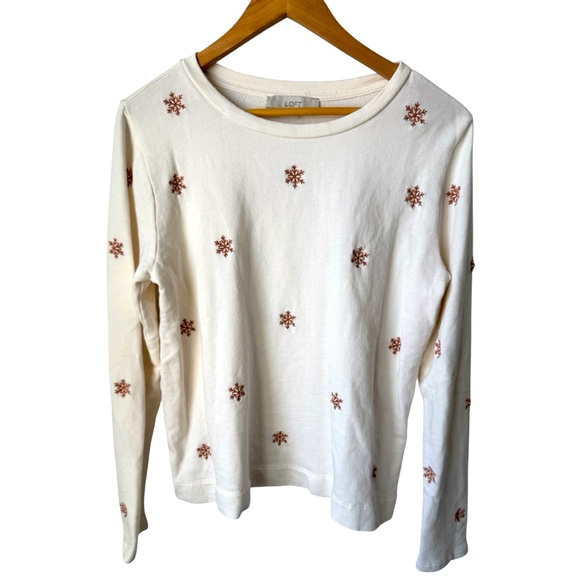 LOFT Tops - LOFT Cream Snowflake Embroidered Sweatshirt